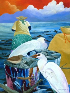 Oyster Buckets with Herons by Ivey Hayes