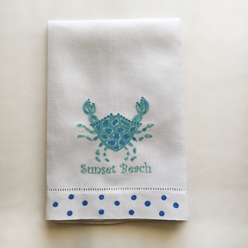 Handpainted Crab Towel Sunset Beach