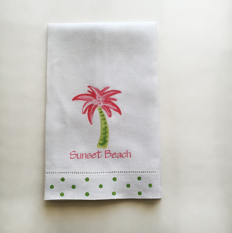 Pink Palm Tree Towel Sunset Beach