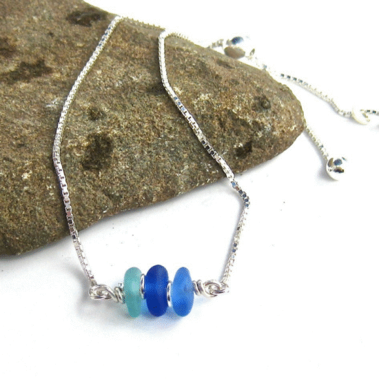3 Stone Adjustable Sea Glass Bracelet